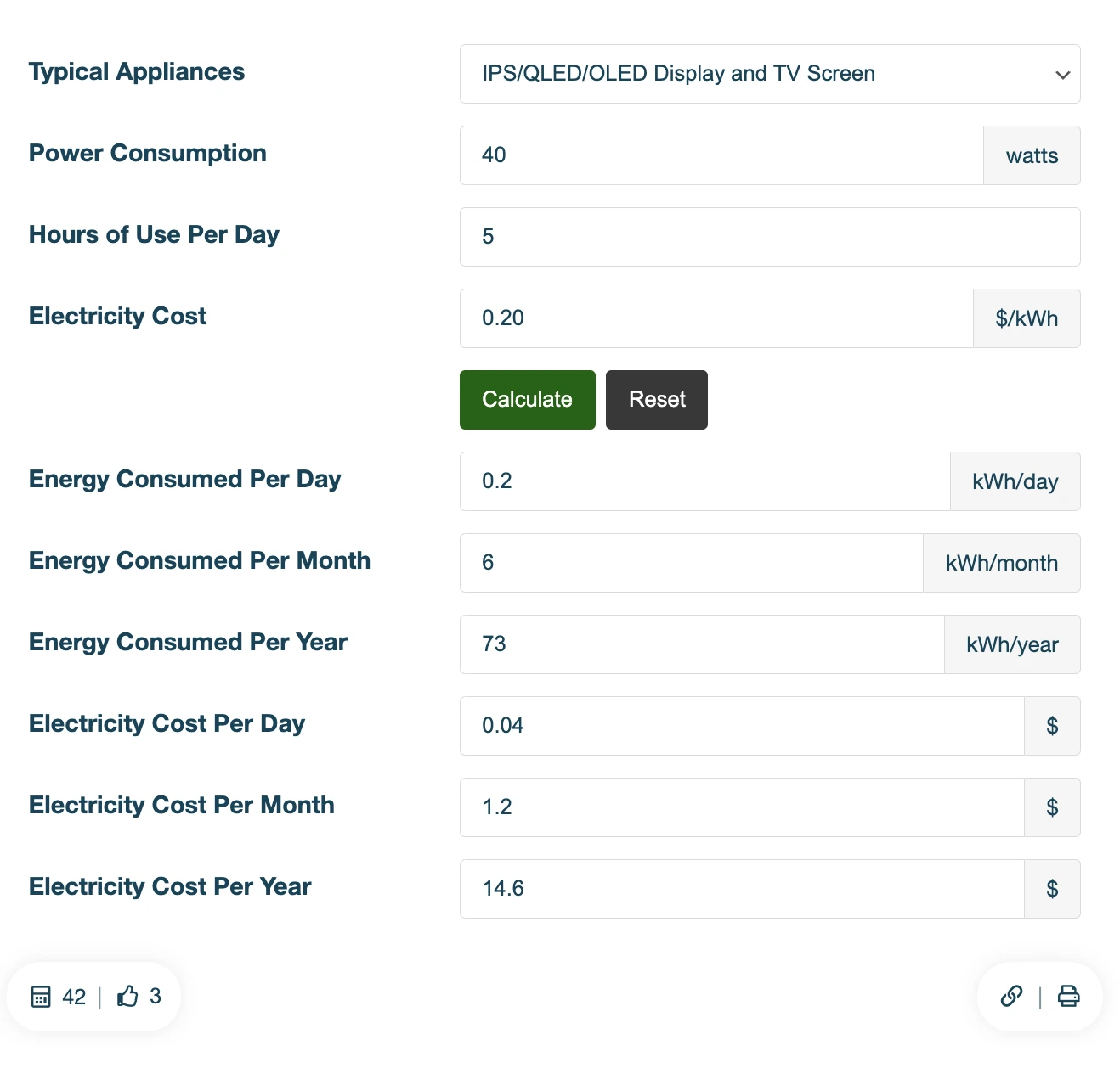 Monitor Energy Usage Calculator